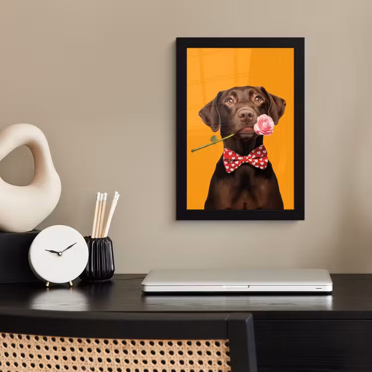Poster met lijst - Labrador met Roos en Strik — 2