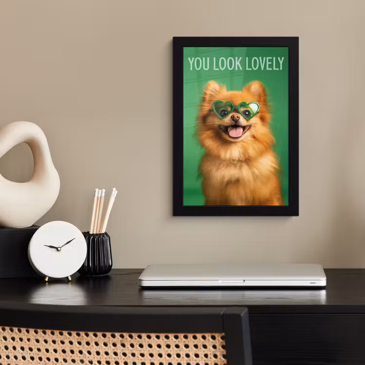 Poster met lijst - You Look Lovely Hond Hartjesbril — 2