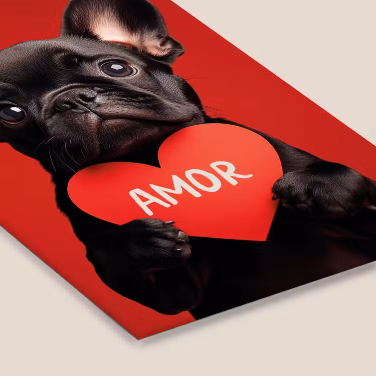 Poster met lijst - Franse Bulldog Puppy met Hartje — 7