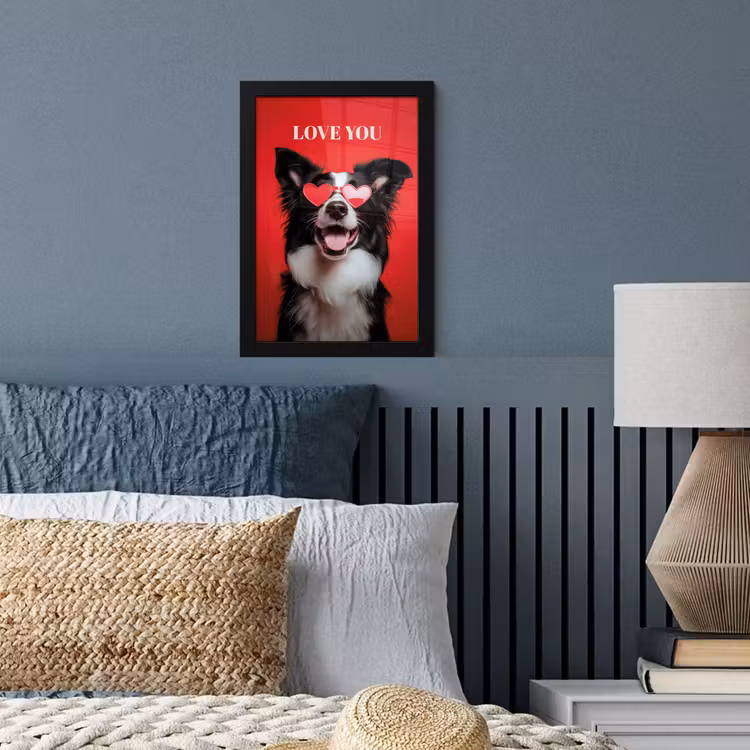 Poster met lijst - Hond met Hartjes Zonnebril Rood — 3