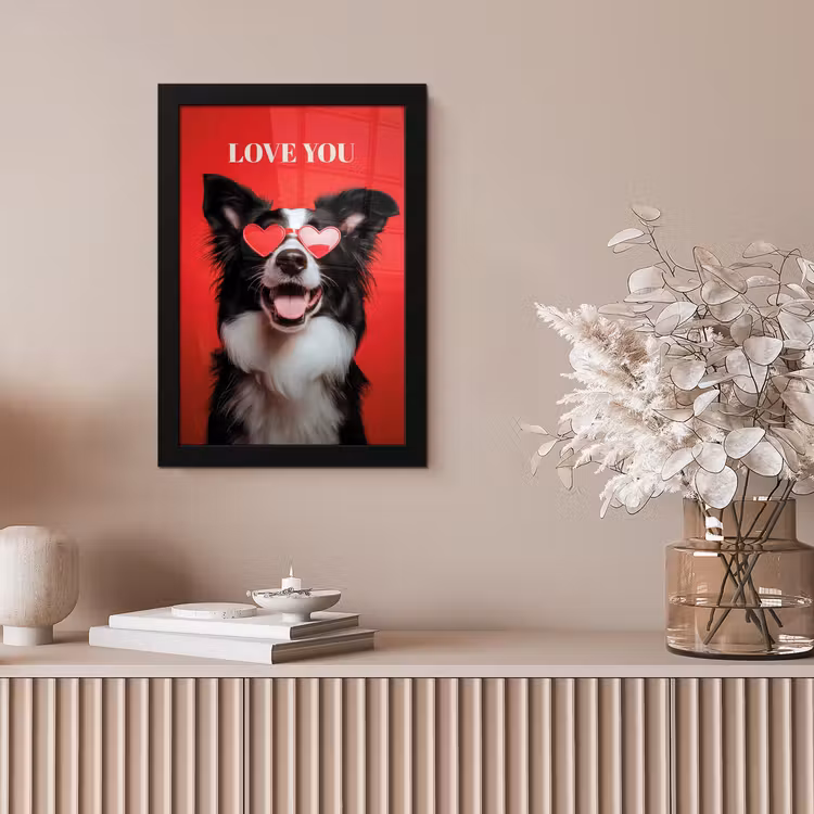 Poster met lijst - Hond met Hartjes Zonnebril Rood — 5