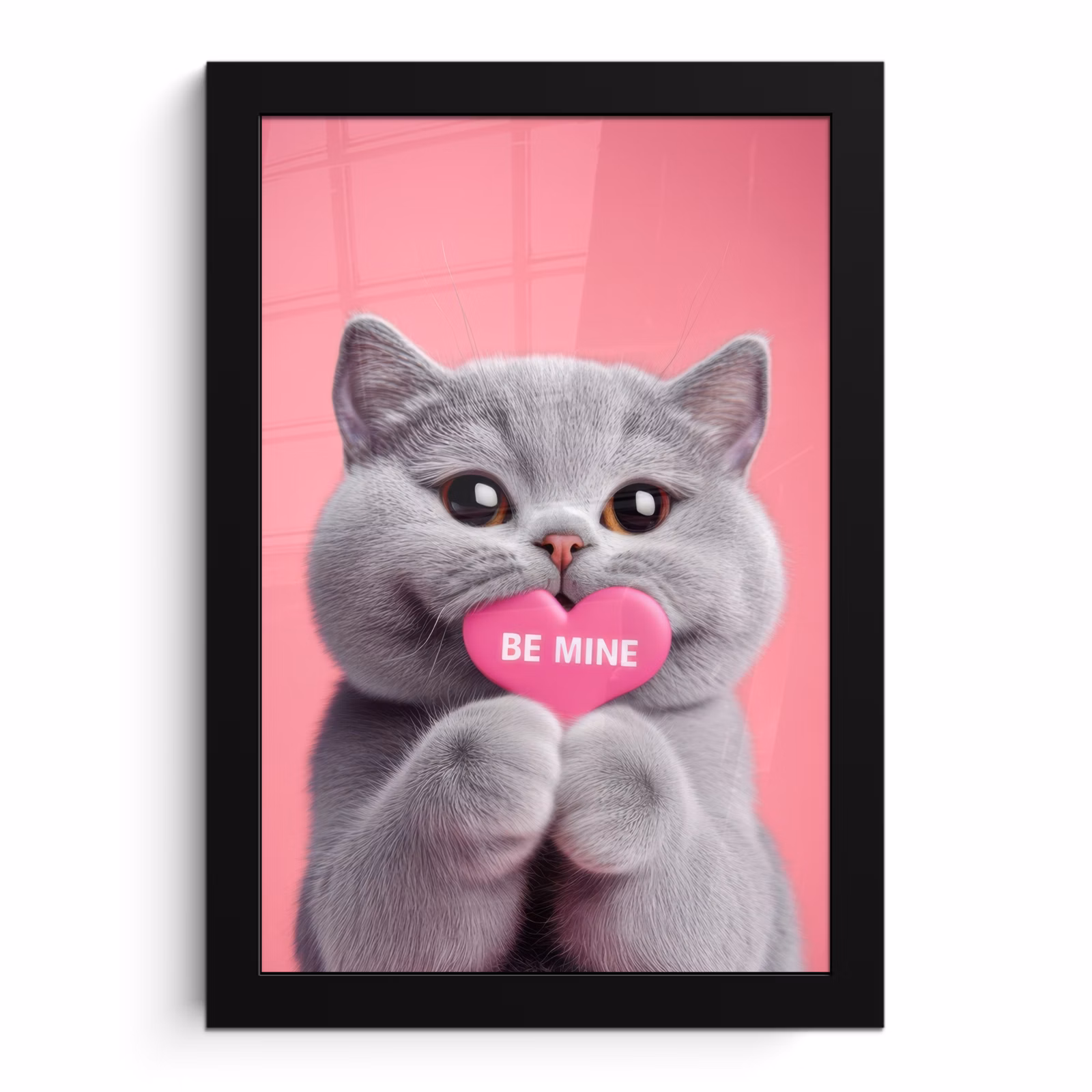Poster met lijst - Grijze Kat met Roze Hart — 1