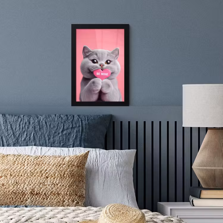 Poster met lijst - Grijze Kat met Roze Hart — 3