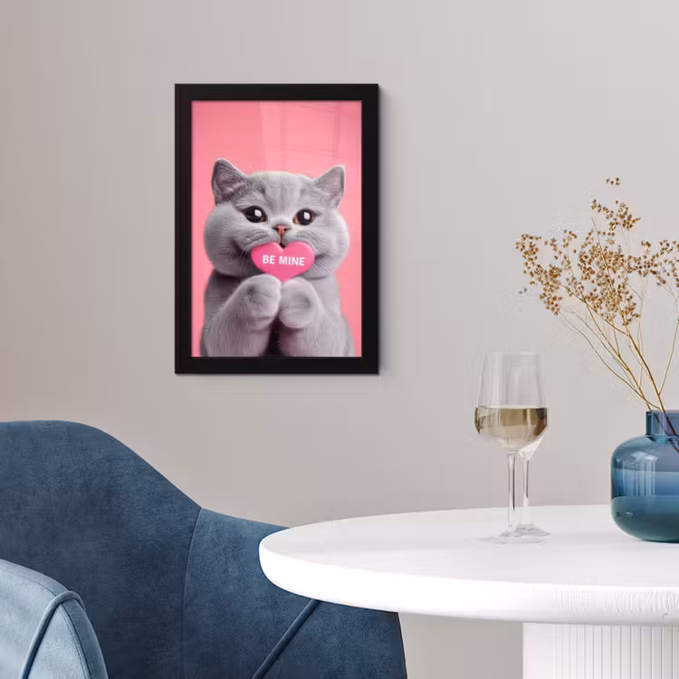 Poster met lijst - Grijze Kat met Roze Hart — 4