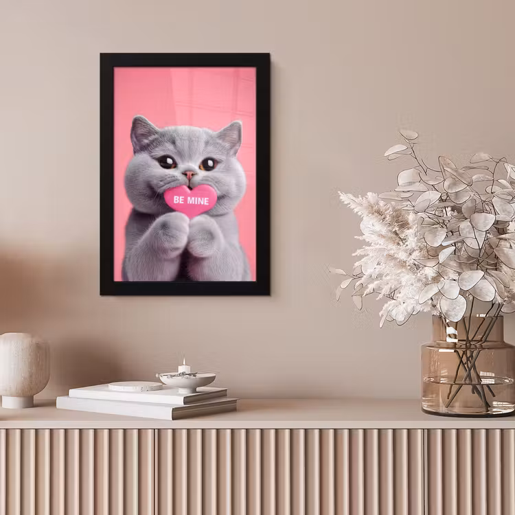 Poster met lijst - Grijze Kat met Roze Hart — 5