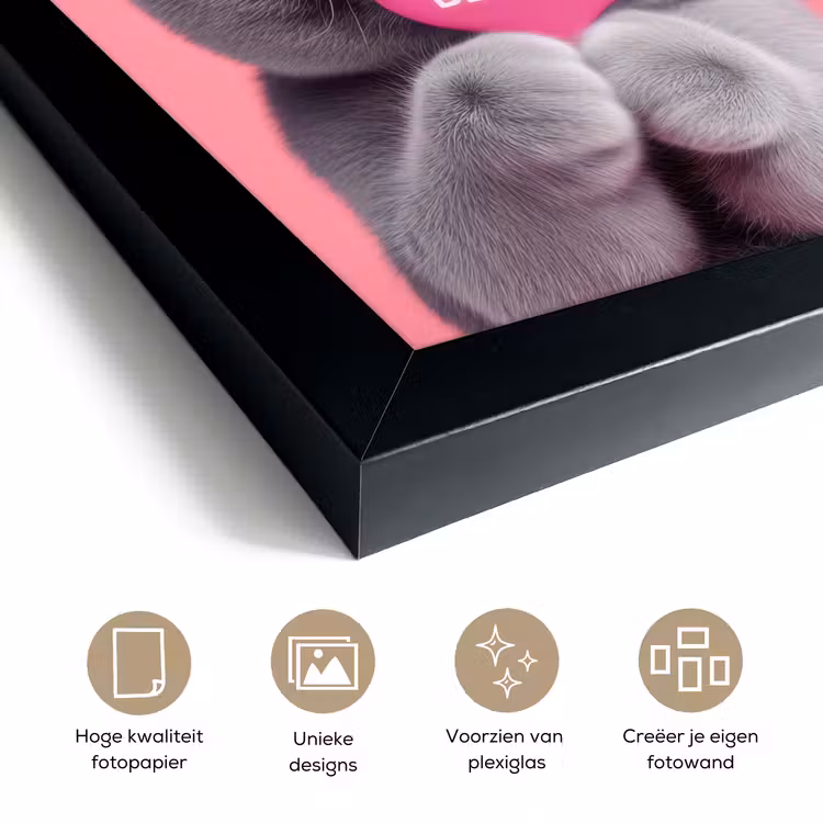 Poster met lijst - Grijze Kat met Roze Hart — 6