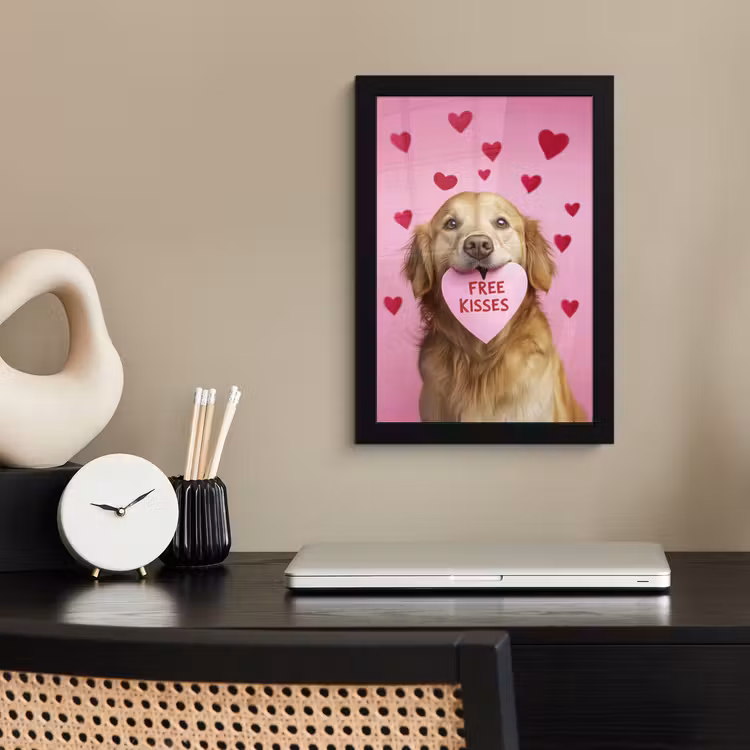 Poster met lijst - Golden Retriever Hartjes Roze — 2