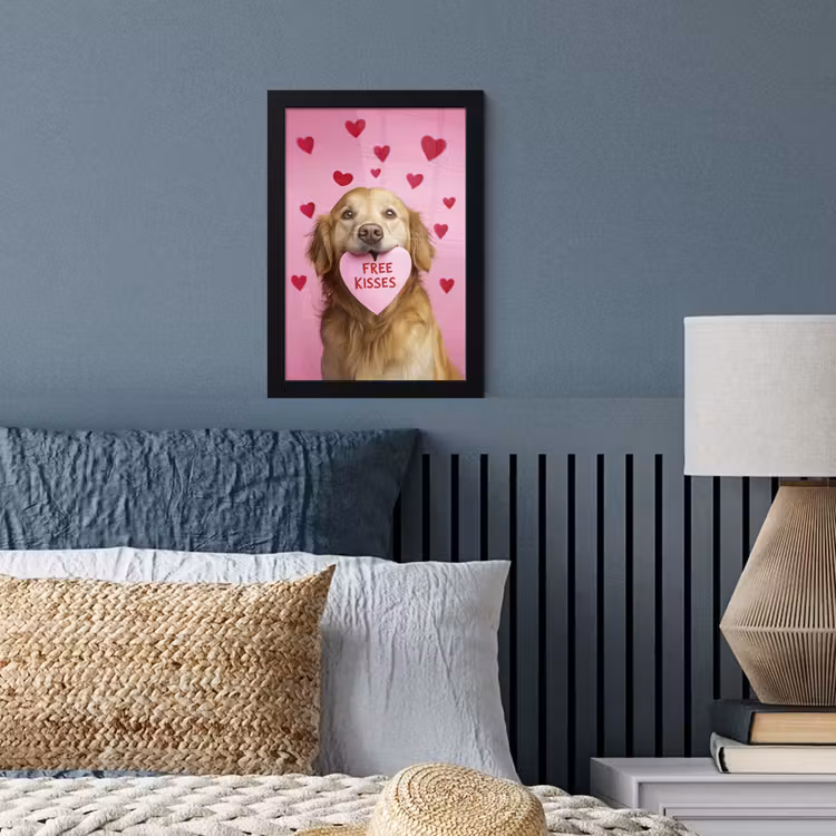 Poster met lijst - Golden Retriever Hartjes Roze — 3