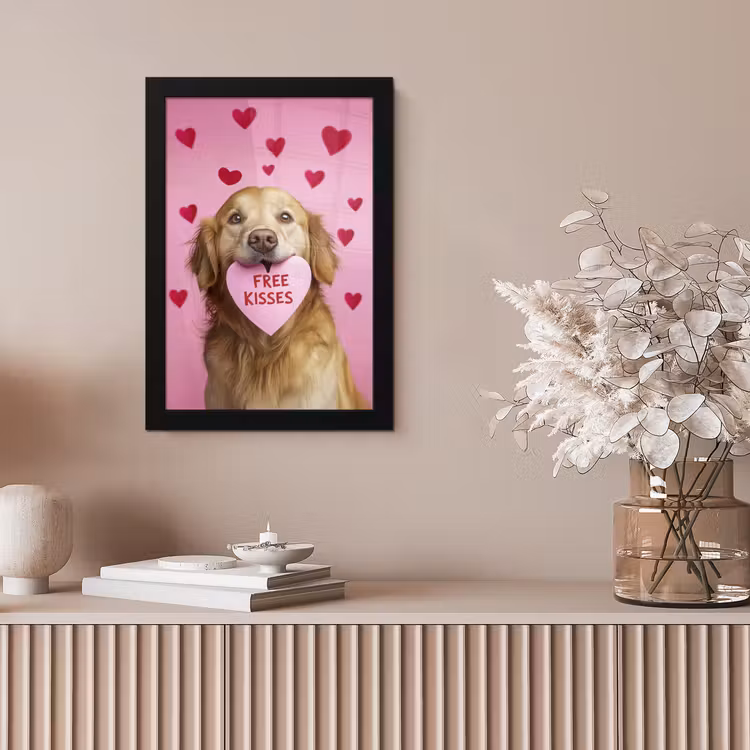 Poster met lijst - Golden Retriever Hartjes Roze — 5