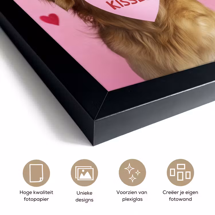 Poster met lijst - Golden Retriever Hartjes Roze — 6