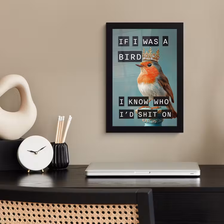Poster met lijst - If I was a bird roodborstje met kroon — 2