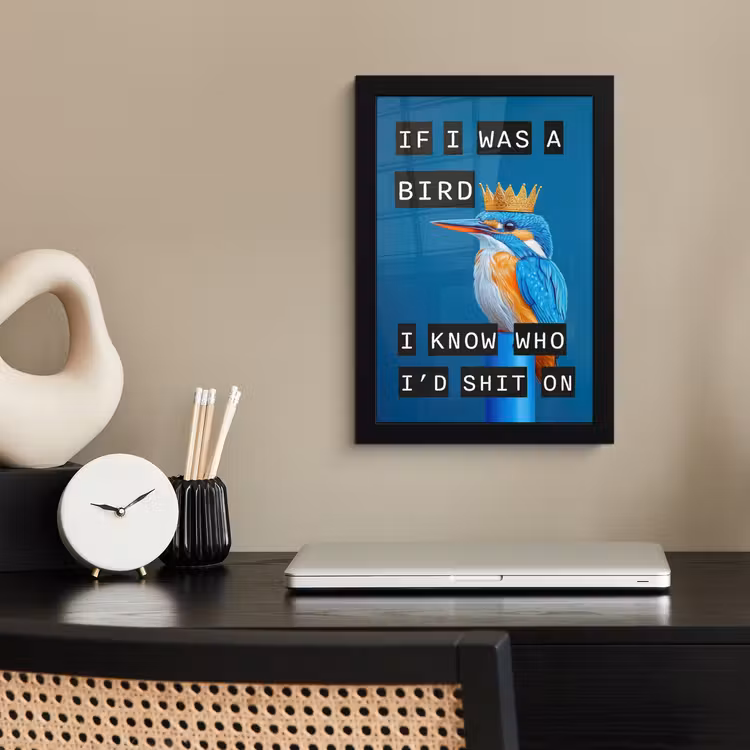 Poster met lijst - If I was a bird ijsvogel met kroon — 2