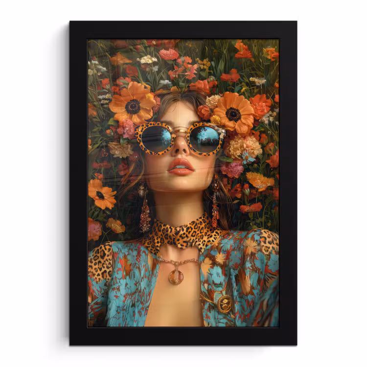 Poster met lijst - Vrouwen - Bloemen - Modern - Bril - Abstract