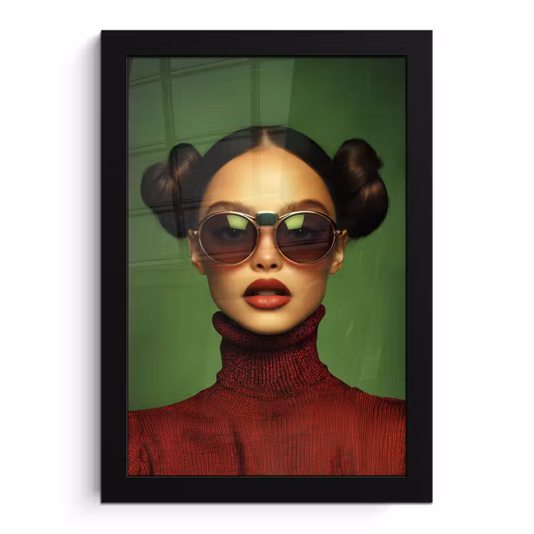 Poster met lijst - Vrouw - Groen - Bril - Aesthetic - Modern