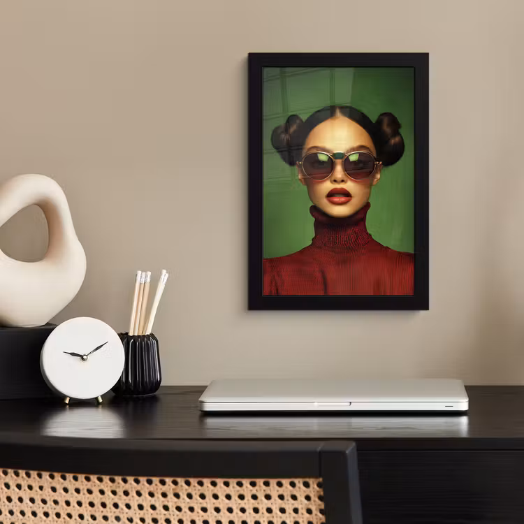 Poster met lijst - Vrouw - Groen - Bril - Aesthetic - Modern — 2