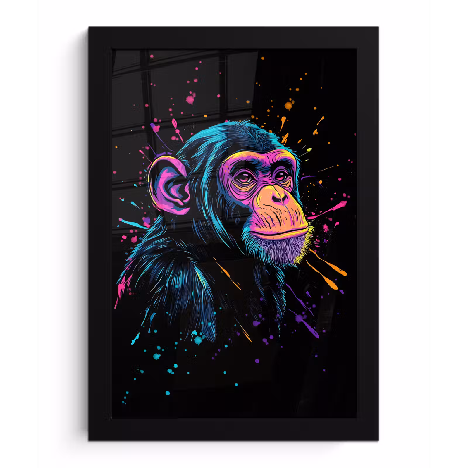 Poster met lijst - Aap - Verf - Neon - Kleur — 1