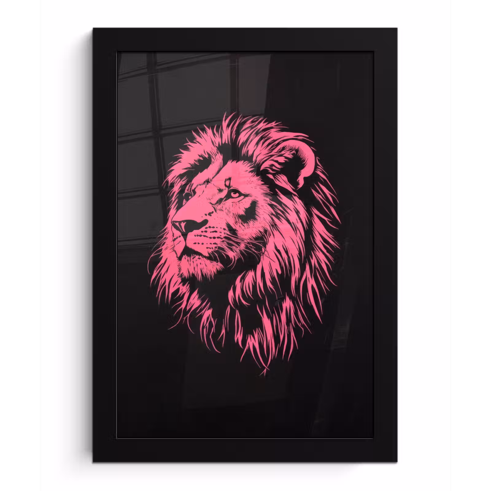 Poster met lijst - Leeuw - Zwart - Roze - Neon — 1