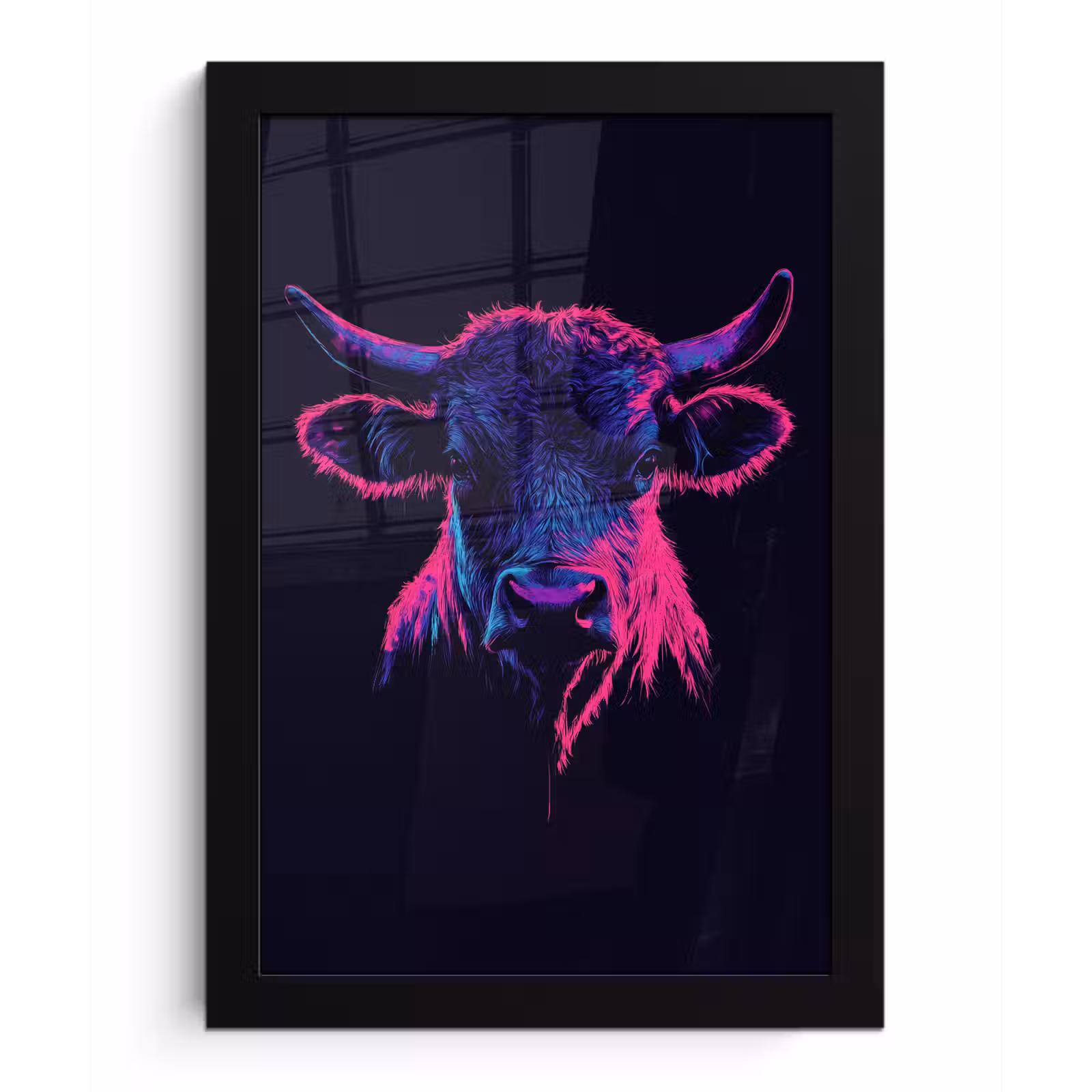 Poster met lijst - Stier - Neon - Zwart - Kleur — 1