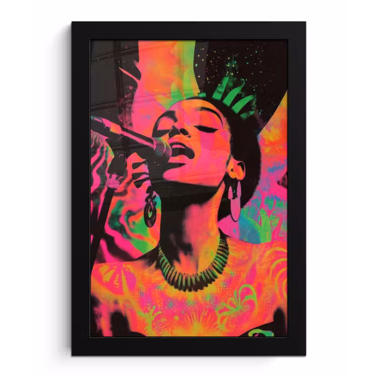 Poster met lijst - Neon - Vrouw - Microfoon — 1