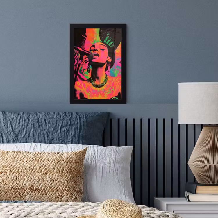 Poster met lijst - Neon - Vrouw - Microfoon — 3