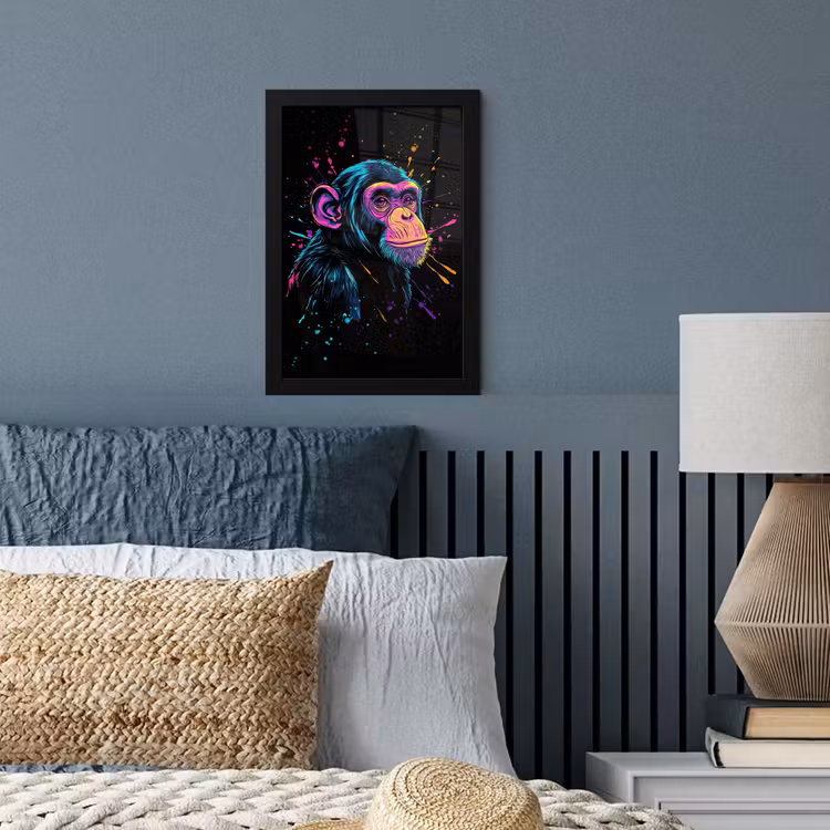 Poster met lijst - Aap - Verf - Neon - Kleur — 3