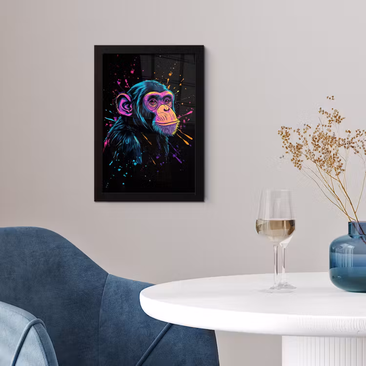 Poster met lijst - Aap - Verf - Neon - Kleur — 4