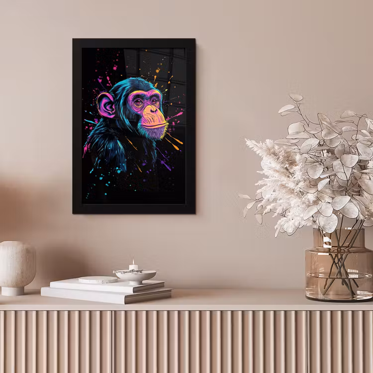 Poster met lijst - Aap - Verf - Neon - Kleur — 5