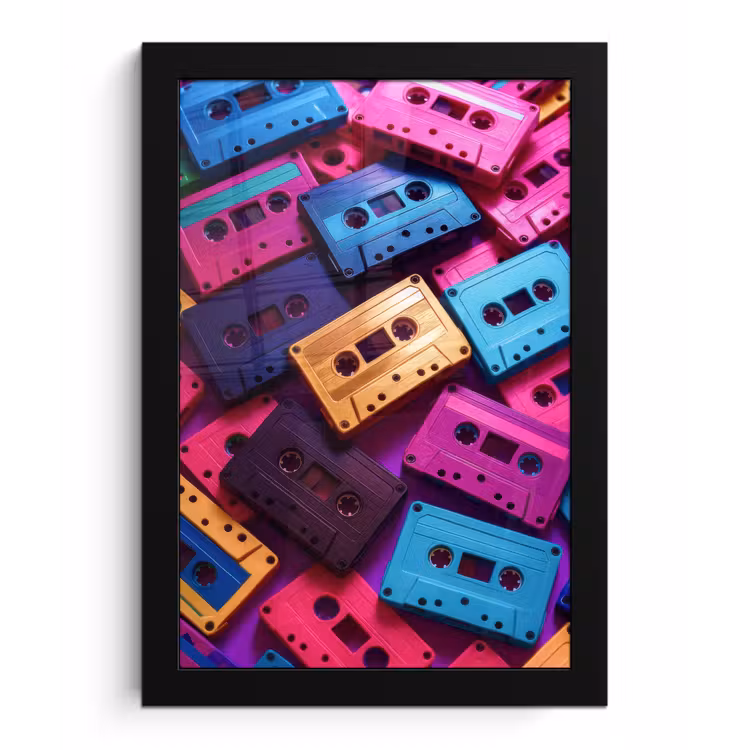 Poster met lijst - Cassetteband - Kleurrijk - Energiek — 1