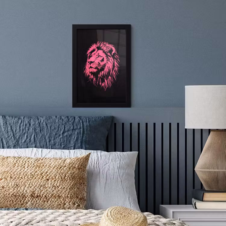 Poster met lijst - Leeuw - Zwart - Roze - Neon — 3