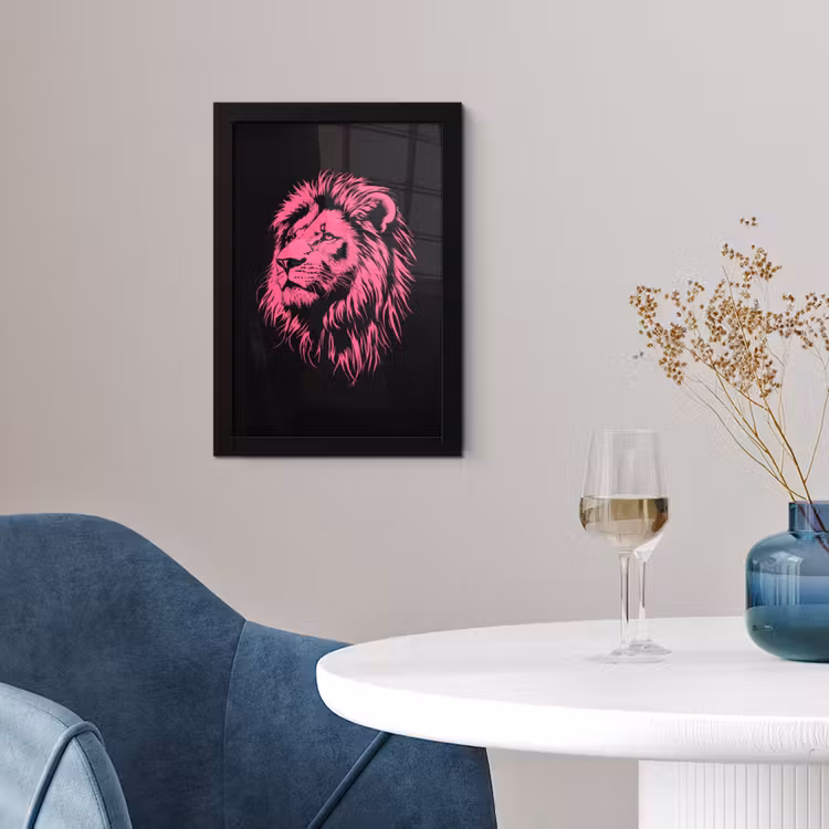 Poster met lijst - Leeuw - Zwart - Roze - Neon — 4