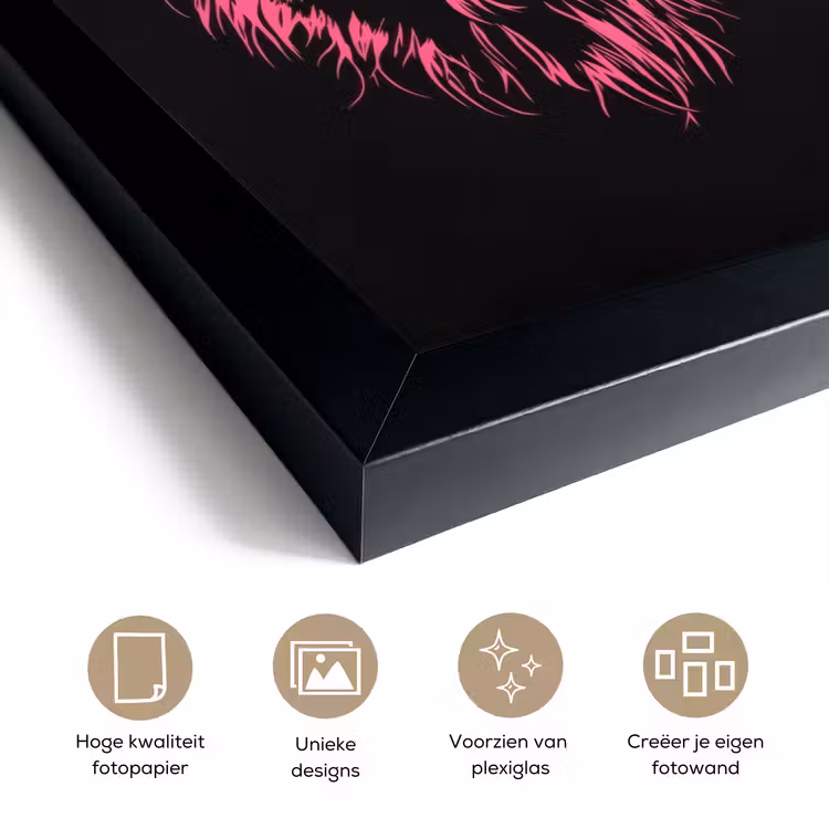 Poster met lijst - Leeuw - Zwart - Roze - Neon — 6