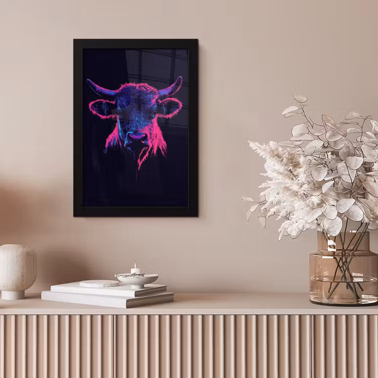 Poster met lijst - Stier - Neon - Zwart - Kleur — 5