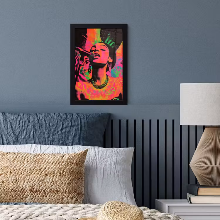 Poster met lijst - Vrouw - Microfoon - Neon — 3