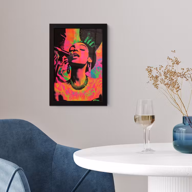 Poster met lijst - Vrouw - Microfoon - Neon — 4