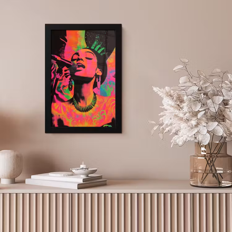 Poster met lijst - Vrouw - Microfoon - Neon — 5