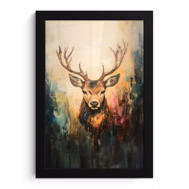 Poster met lijst - Hert - Geverfd - Gewei - Bruin — 1