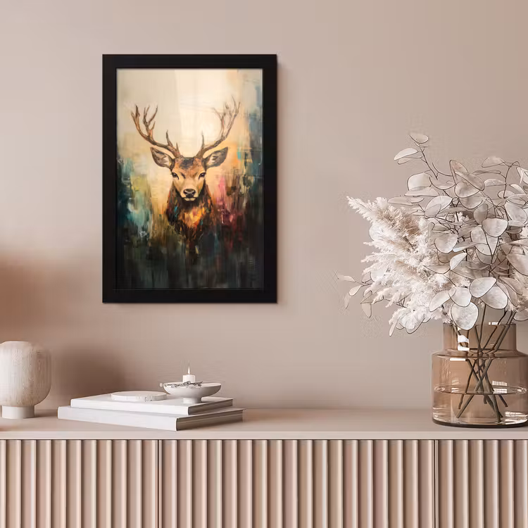 Poster met lijst - Hert - Geverfd - Gewei - Bruin — 5
