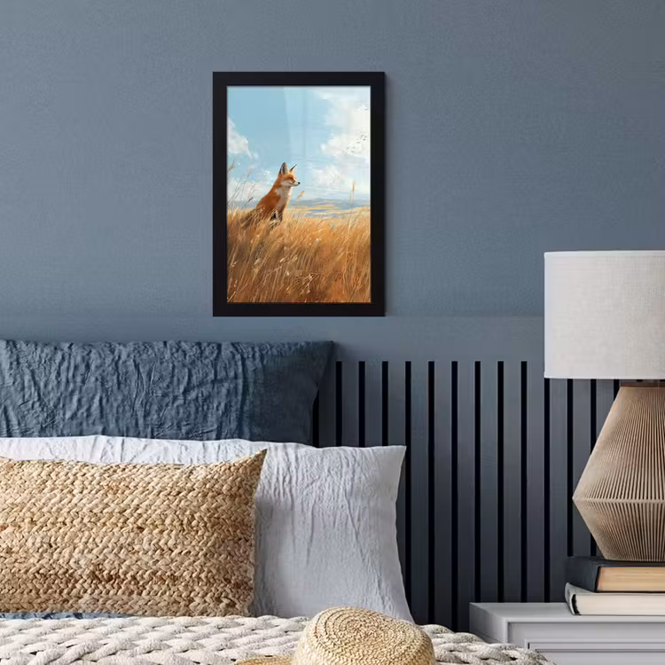 Poster met lijst - Vos - Gras - Wolken - Oranje — 3