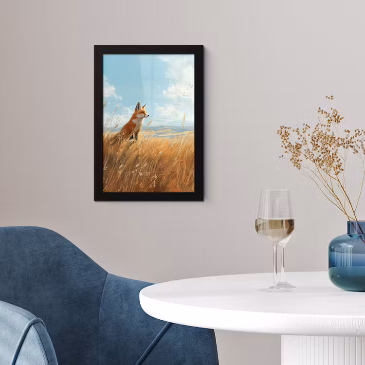 Poster met lijst - Vos - Gras - Wolken - Oranje — 4