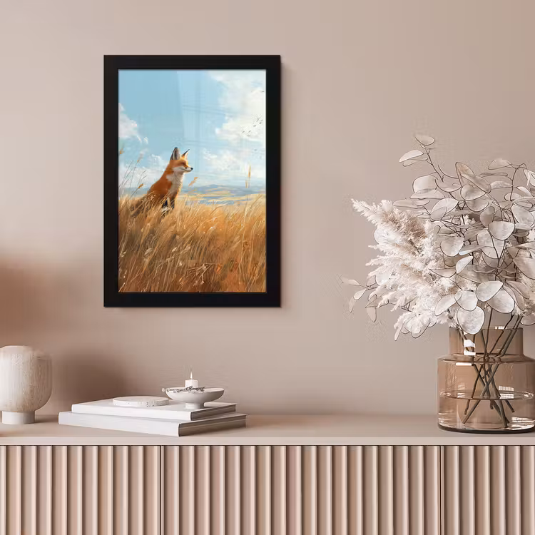Poster met lijst - Vos - Gras - Wolken - Oranje — 5