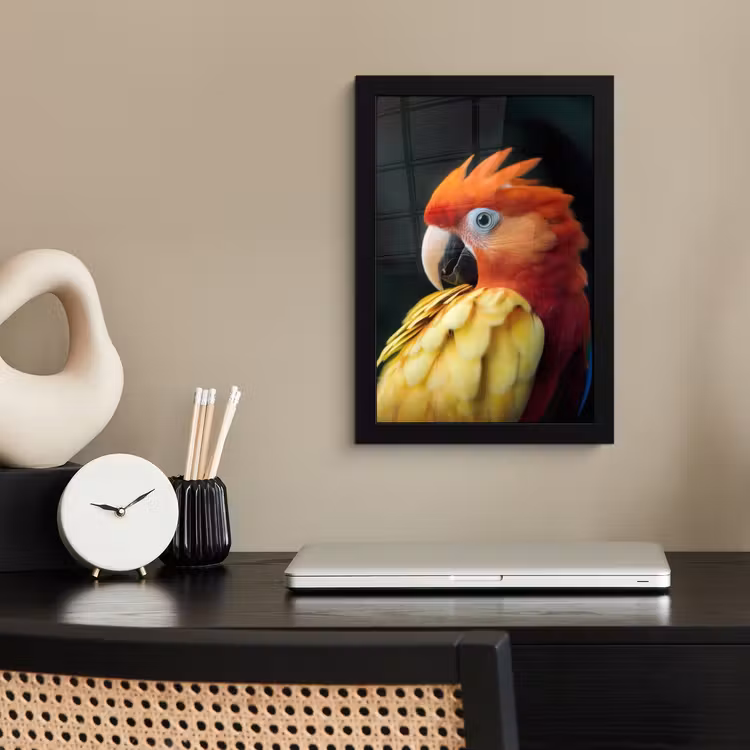 Poster met lijst - Close-up - Papegaai - Veren - Oranje — 2