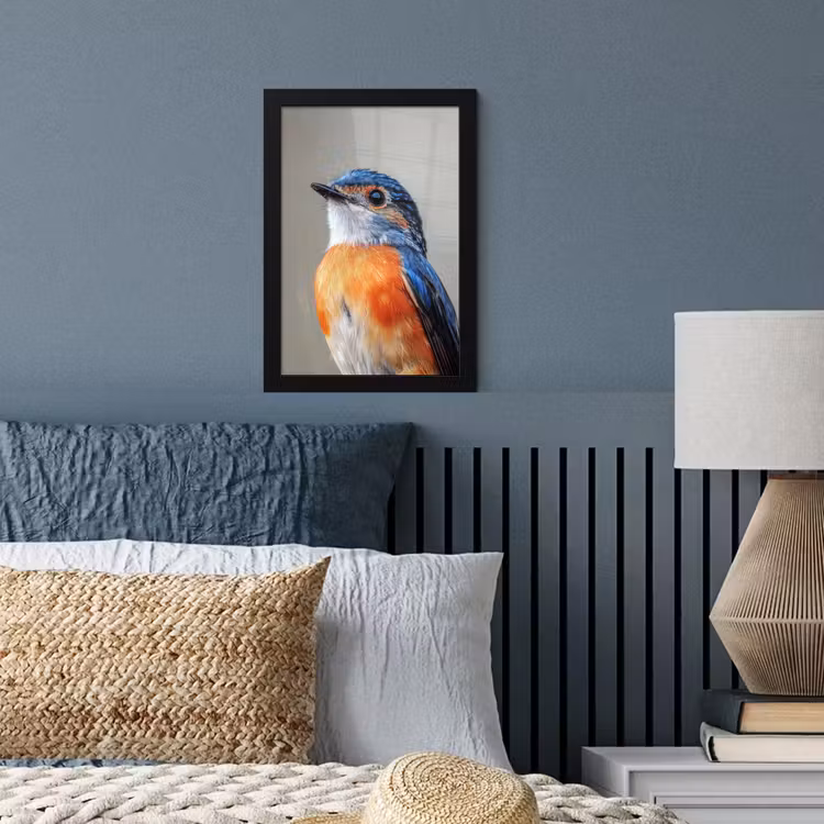 Poster met lijst - Kleurrijk - Vogeltje - Veren - Blauw — 3