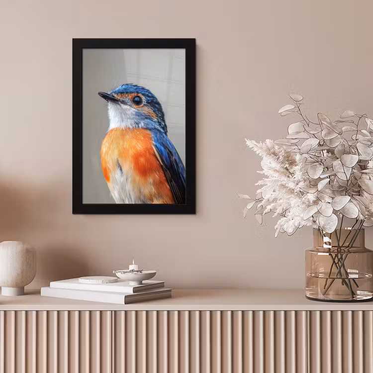 Poster met lijst - Kleurrijk - Vogeltje - Veren - Blauw — 5