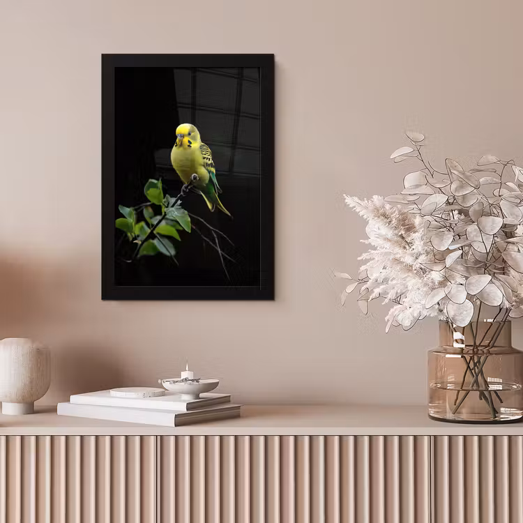 Poster met lijst - Parkiet - Tak - Bladeren - Geel — 5