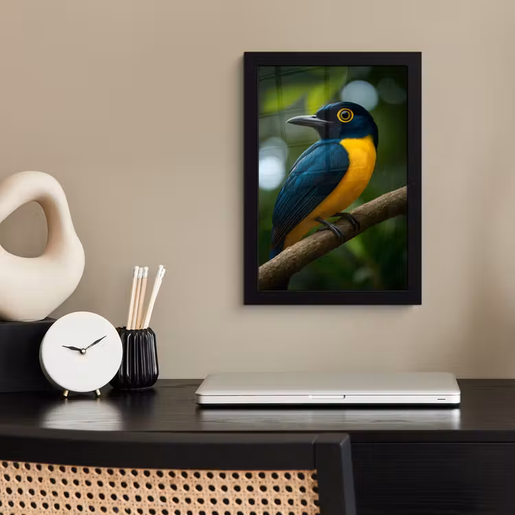 Poster met lijst - Vogel - Tak - Geel - Bladeren — 2