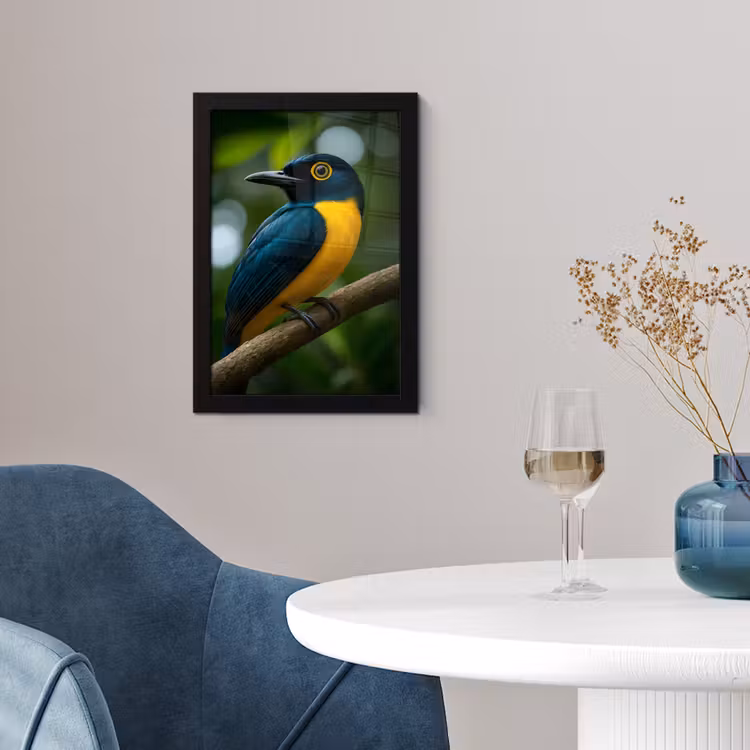 Poster met lijst - Vogel - Tak - Geel - Bladeren — 4