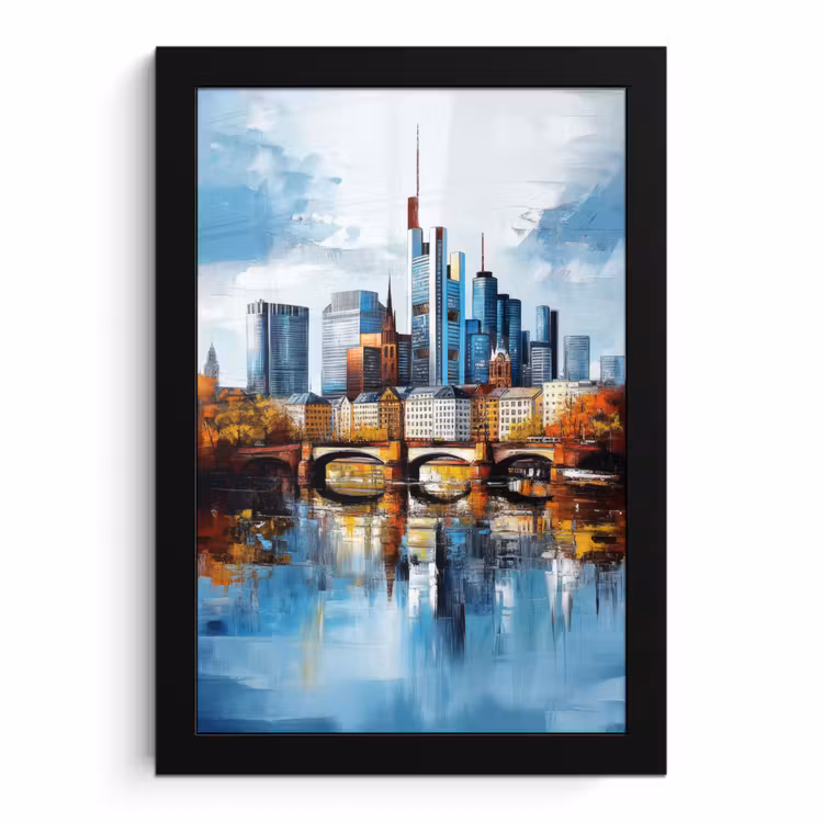 Poster met lijst - Bomen Frankfurt- Stad - Skyline - Brug — 1