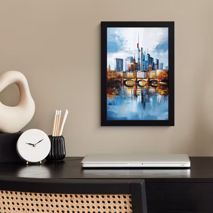 Poster met lijst - Bomen Frankfurt- Stad - Skyline - Brug — 2