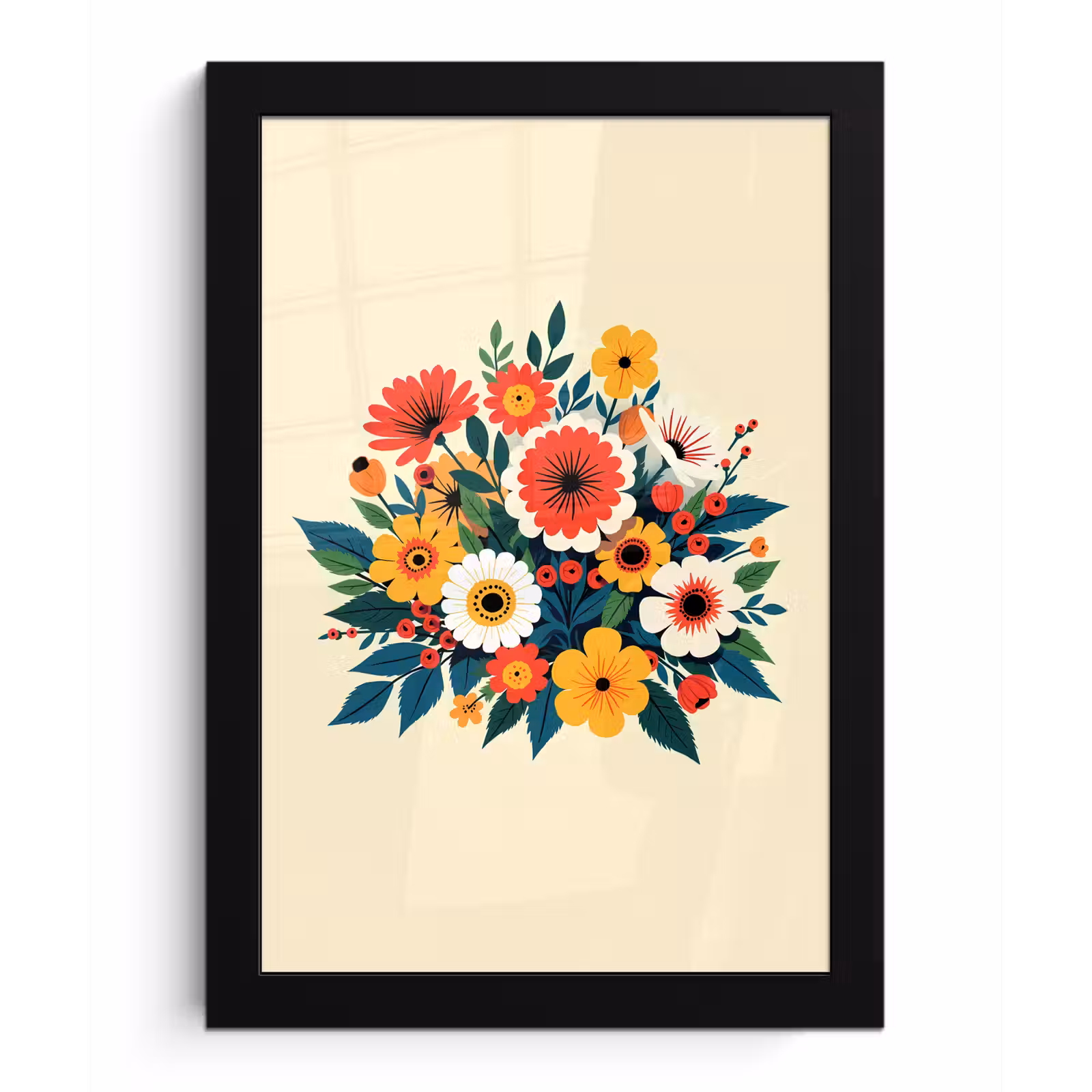 Poster met lijst - Boeket - Bladeren - Illustratie - Kleurrijk — 1