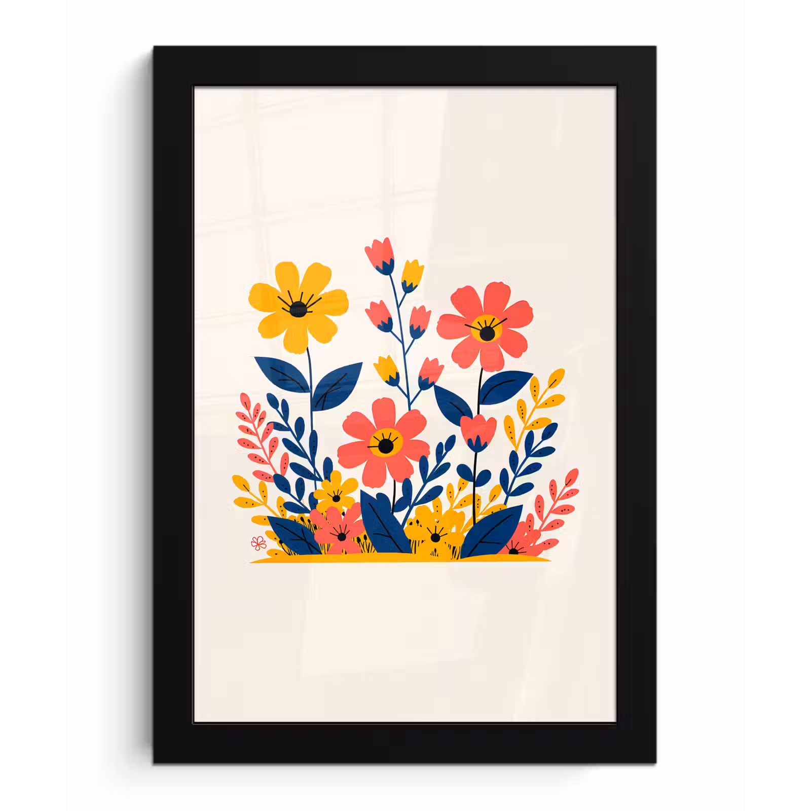 Poster met lijst - Illustratie - Bloemen - Bladeren - Roze — 1